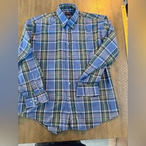 Blue and Green Plaid Men's Shirt royal knit 90s vintage retro soft cotton